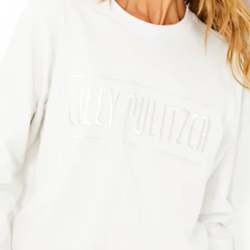 LILLY PULITZER Ballad Long Sleeve Sweatshirt WHITE LOGO EMBROIDERY Large NWT